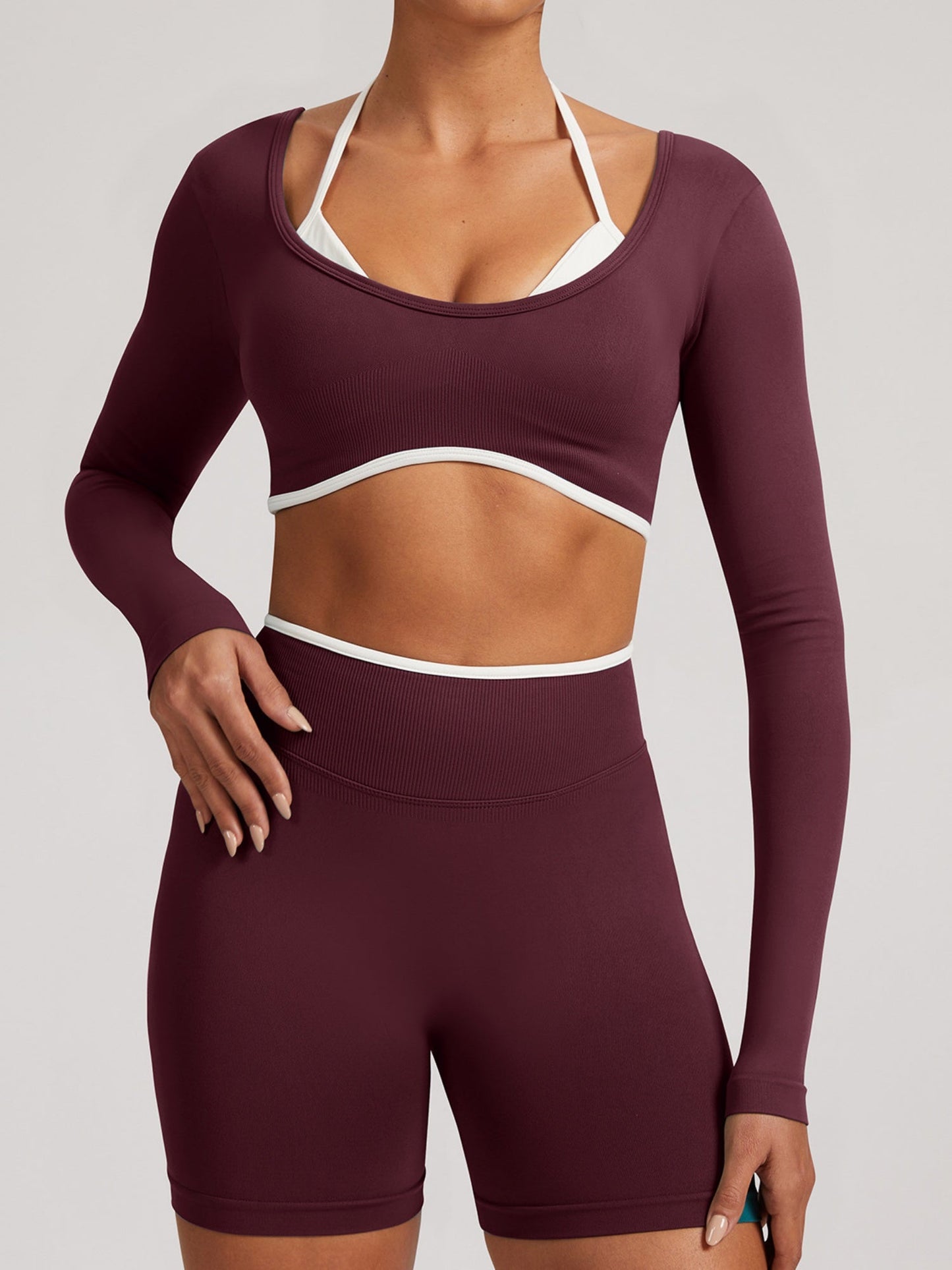 Seamless Faux Two-Piece Exercise And Fitness Yoga Long-sleeved Top