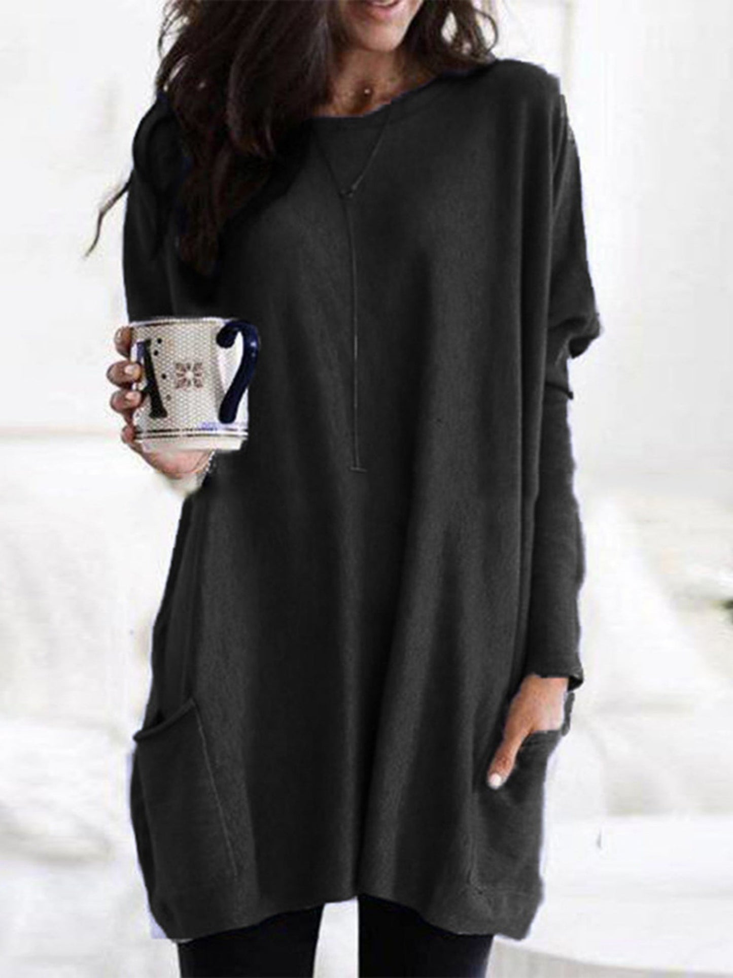 Pocket Round Neck Long Sleeve T-shirts