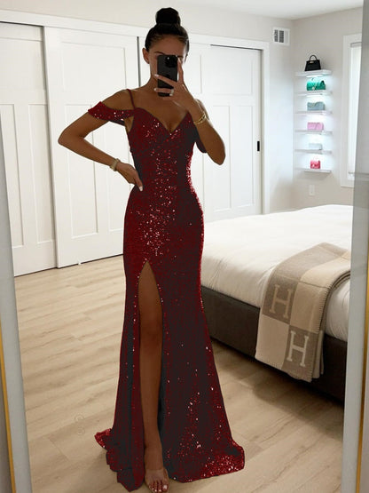 Sequins Slit Formal Dress Maxi Dresses