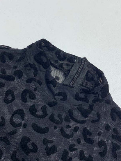 Leopard Print Flocked Sheer Slimming Effect Jumpsuits