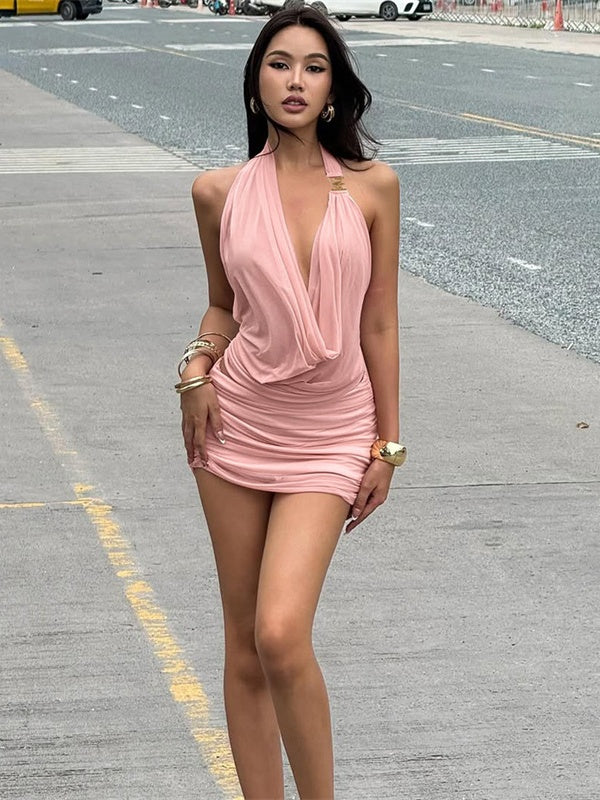 Hollow-out Deep V-neck Spliced Mesh Short Top And Slim-fit See-through Bodycon Skirt Set