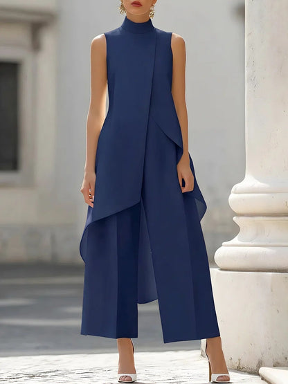 Commuting Temperament Sleeveless Top With Irregular Hem Straight-leg Trousers Set 2-piece Sets