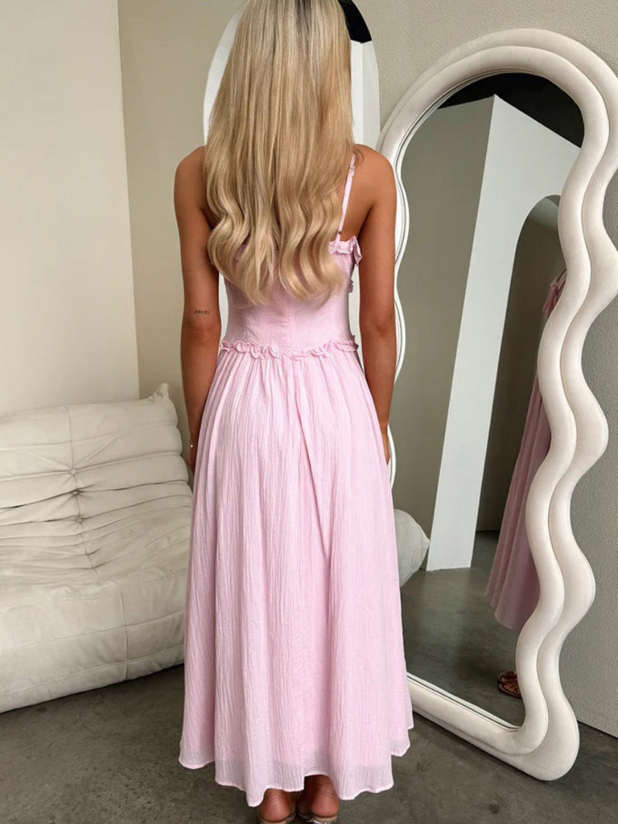 Ruffle Solid Color Camisoles Bandage Maxi Dresses