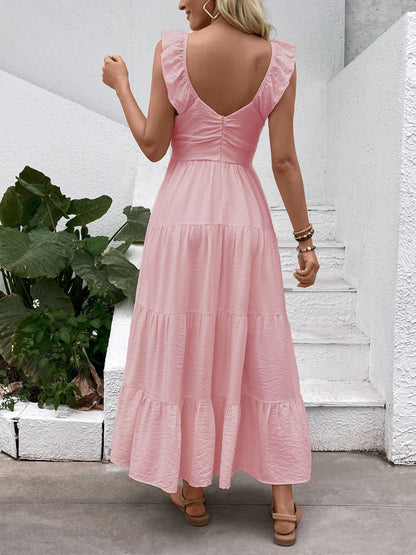 V-neck Pleats Comfort Gentle Maxi Dresses
