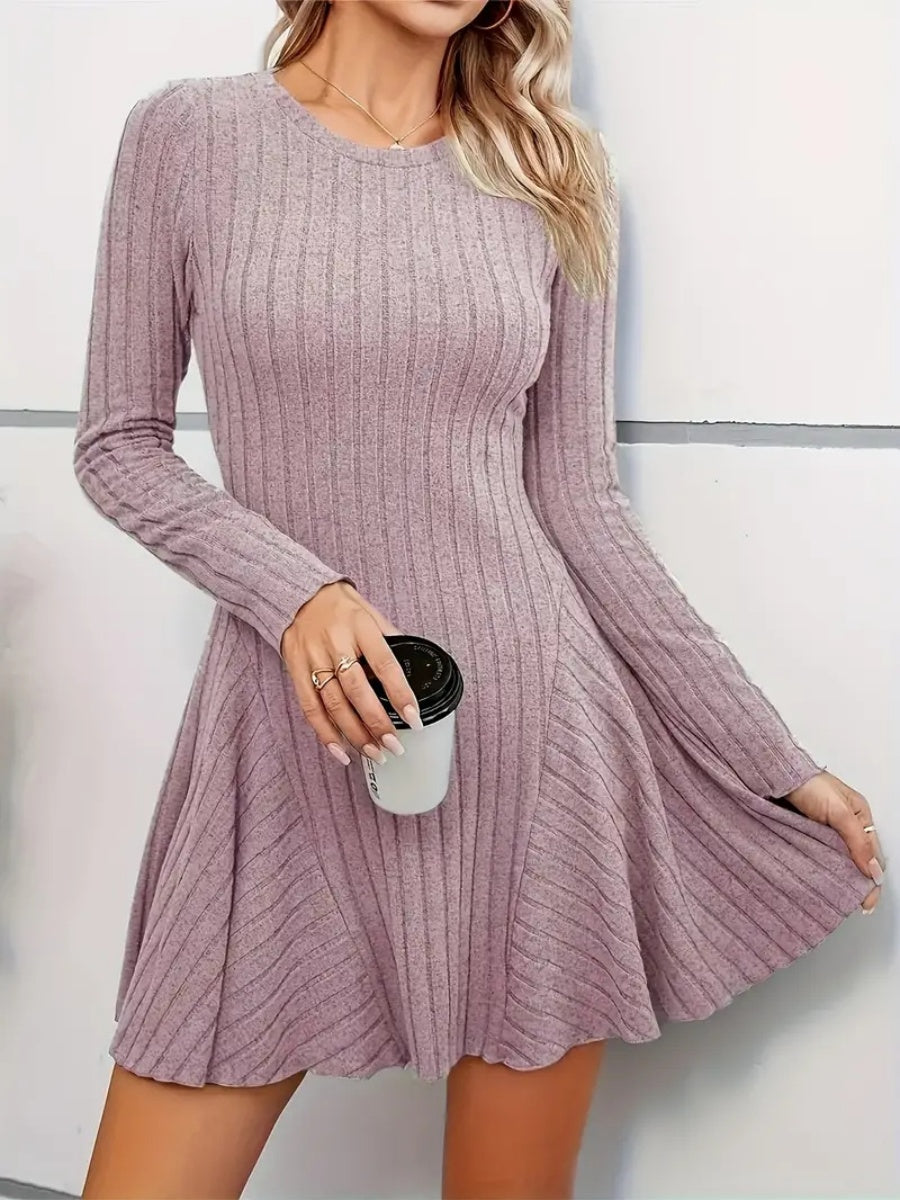 Pit Strip Knitting V-neck Long Sleeve Long Skirt Mini&Short Dresses