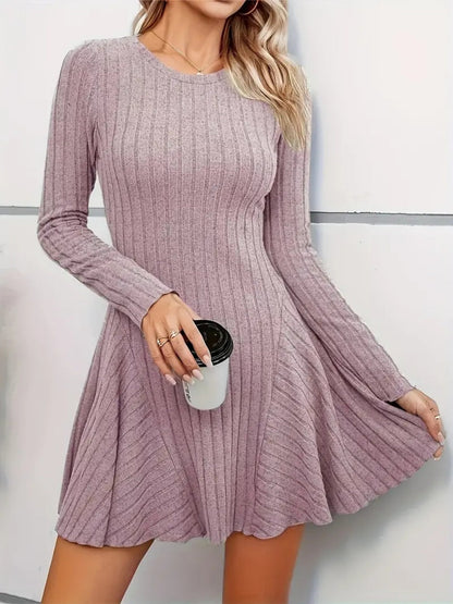 Pit Strip Knitting V-neck Long Sleeve Long Skirt Mini&Short Dresses