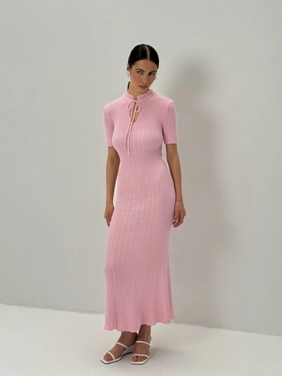 Hollow Knitting Crochet Jacquard Hip-hugging Short Sleeve Grace Maxi Dresses