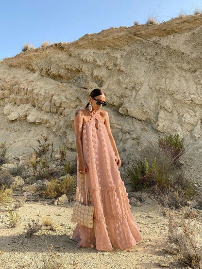 Halter 3D Crochet Lace Maxi Dresses