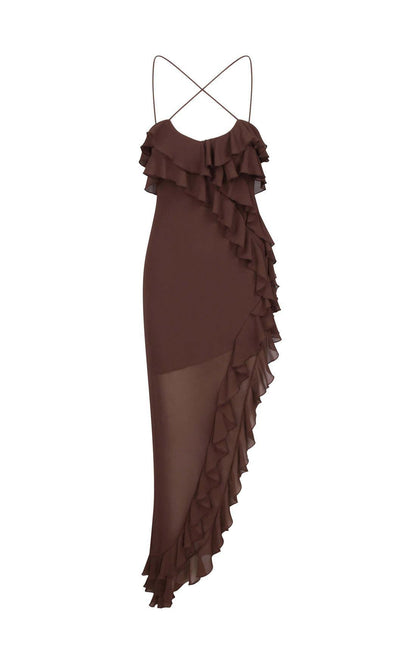 Wood Ear Cross Chiffon Floral High Slit Maxi Dresses
