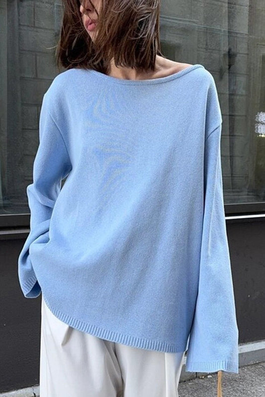 Crew Neck Backless Cotton Sweater