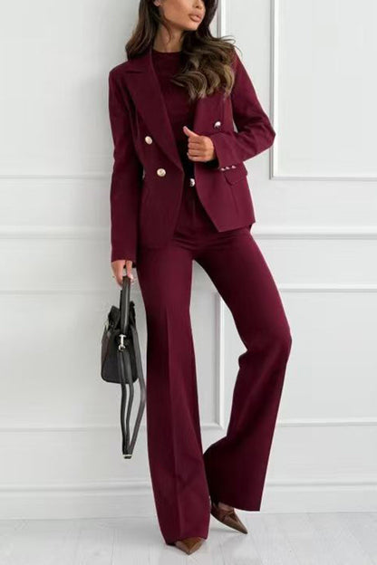 Notch Collar Double Breasted Tailored Blazer