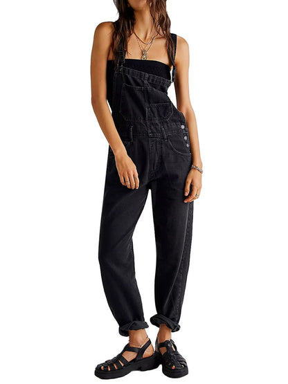 Washed Pocket Denim Overalls
