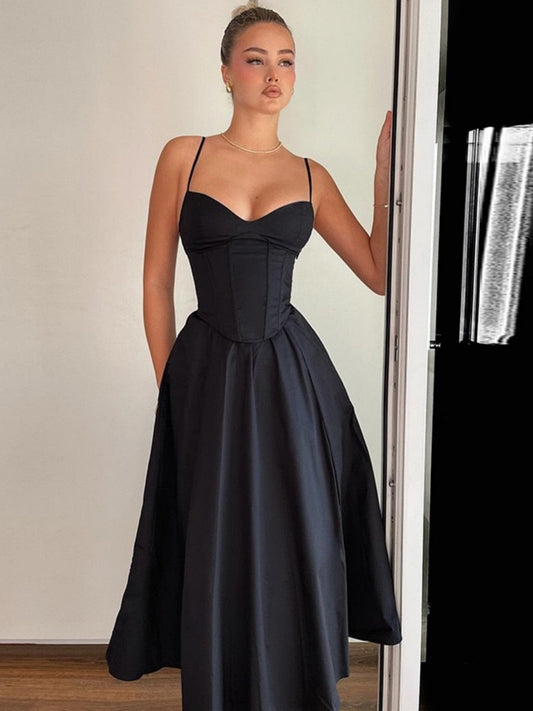 Black Elegant Camisole Formal Dress Maxi Dresses