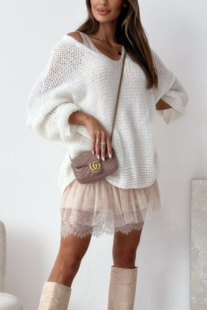 Margovil V Neck Drop Shoulder Slouchy Pullover Sweater