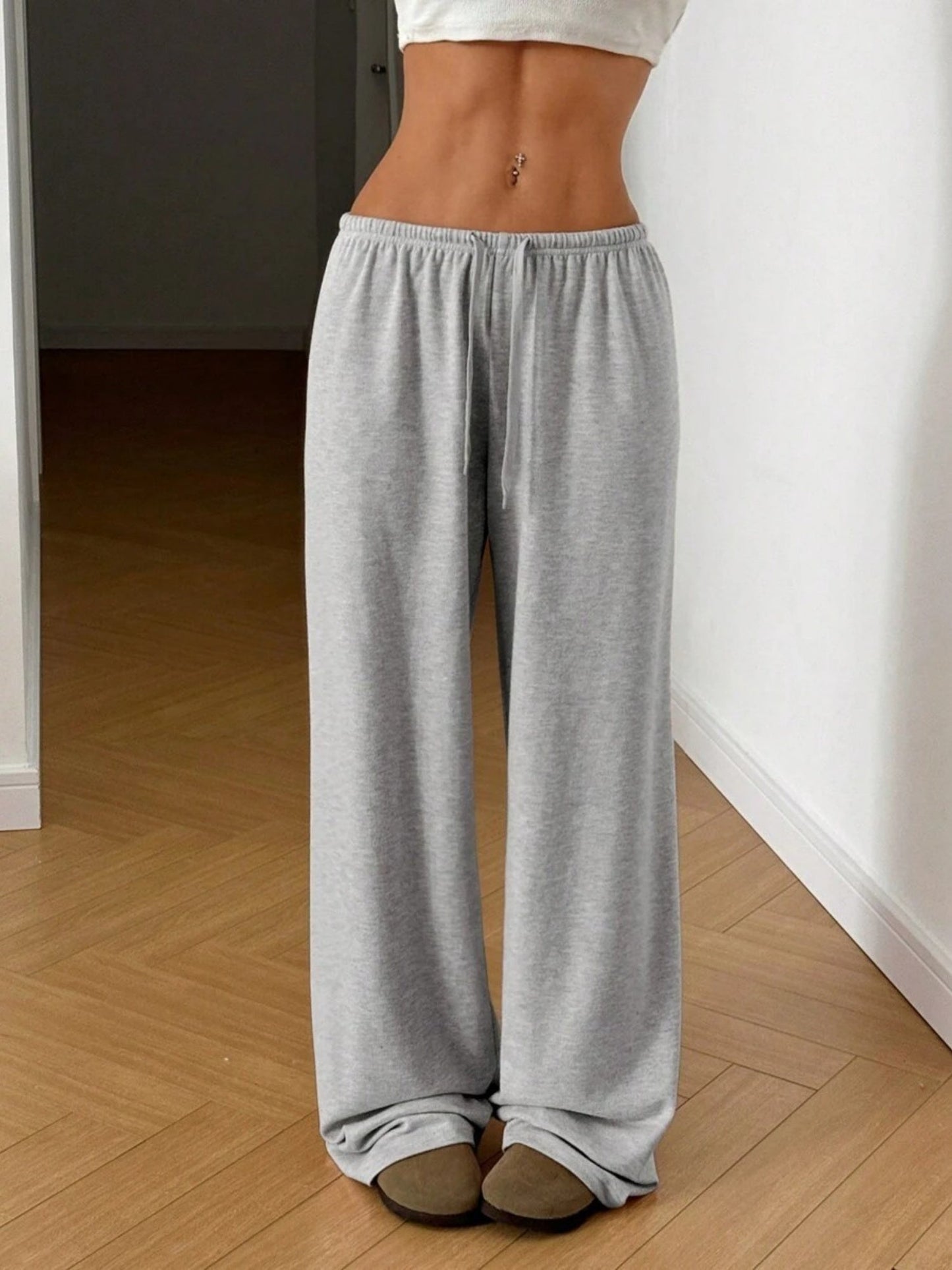 Elastic Waistband Lace Up Wide-leg Pants