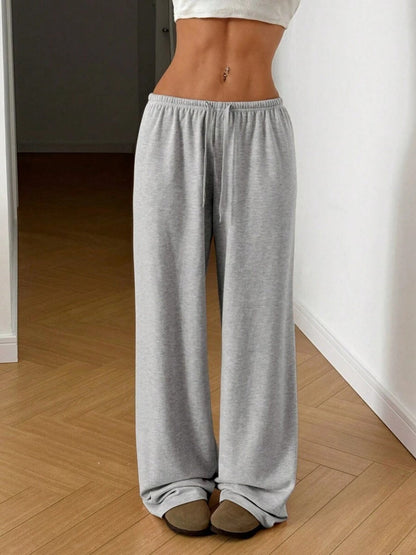 Elastic Waistband Lace Up Wide-leg Pants