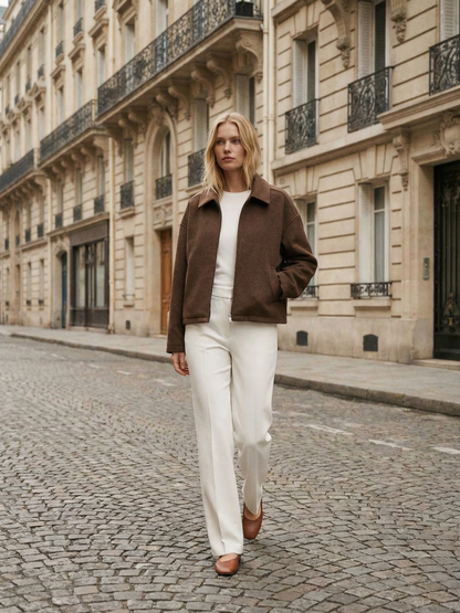 Autumn Minimalist Wool Blend Zip Lapel Jacket