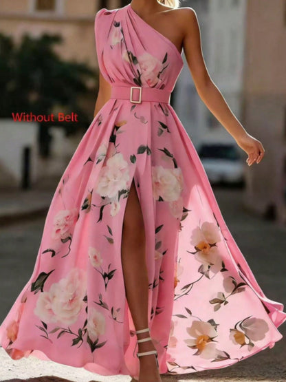 Sloping Shoulders Printed Vacation Temperament Maxi Dresses