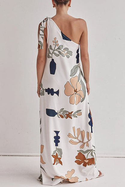 Margovil Tie Knot One Shoulder Floral Print Maxi Dress