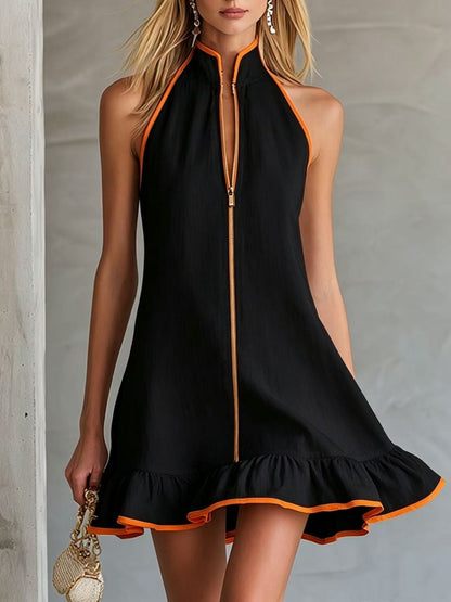 Halter V-neck Loose-fit Home Vacation Mini&Short Dresses