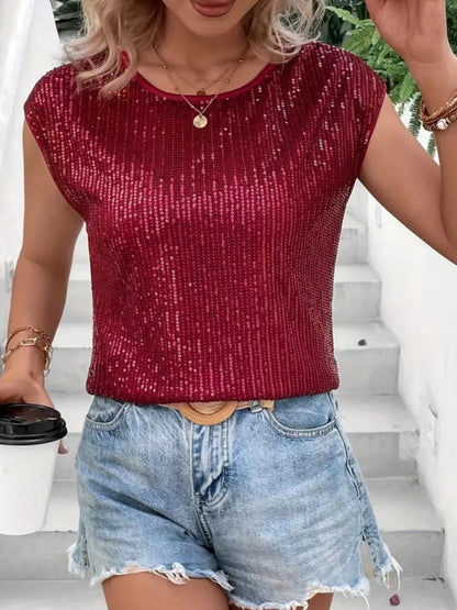 Sequins Round Neck Sleeveless Tank Tops
