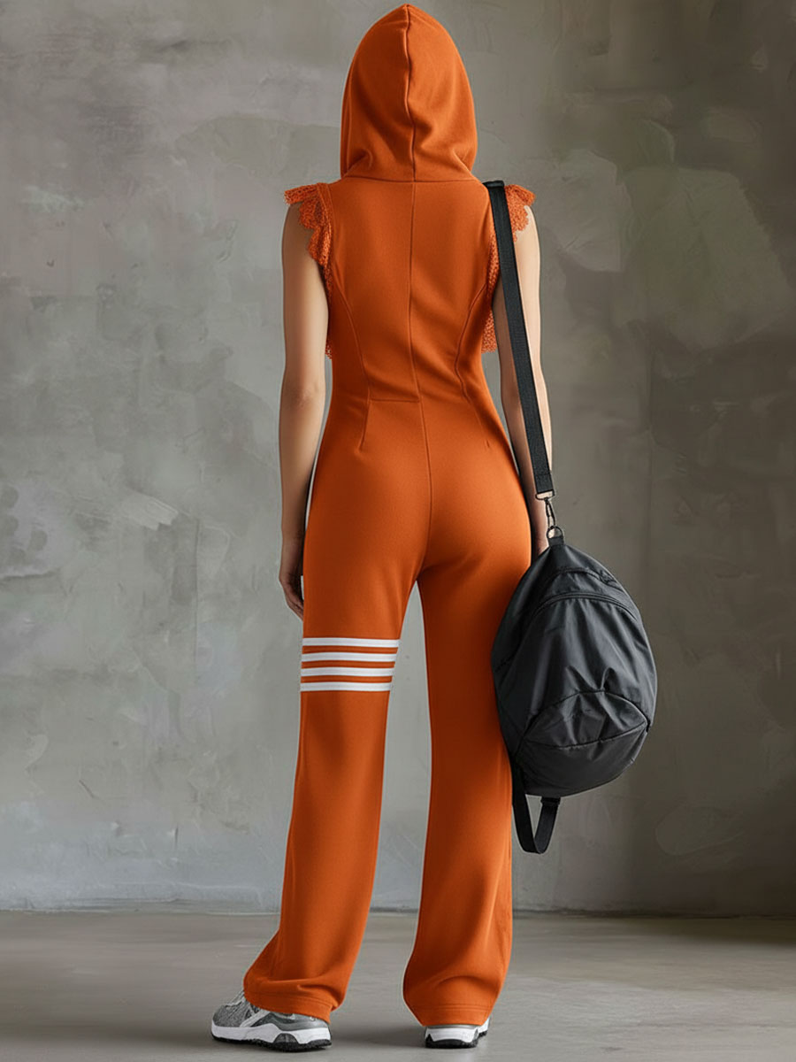 Women’s Sleeveless Long Jumpsuit - Hoodie Striped Casual Outfit