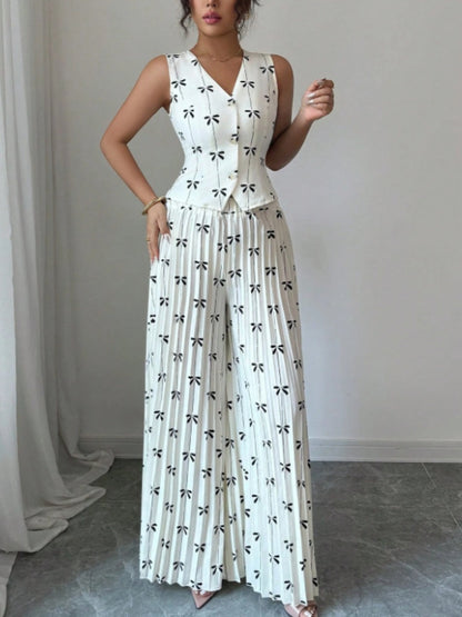 Floral Print Vest Top And Pleated Trousers Two-piece Set