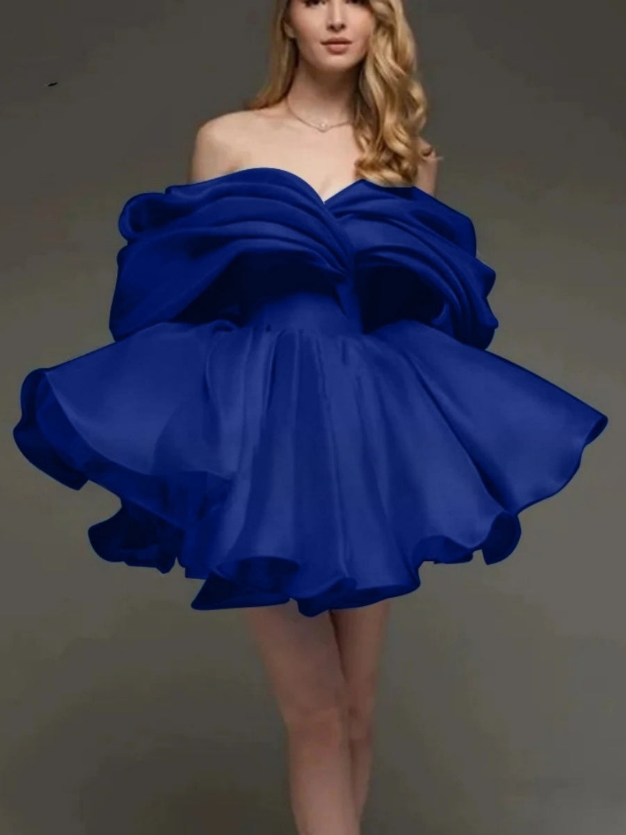 Off-the-shoulder Glossy Short Dress