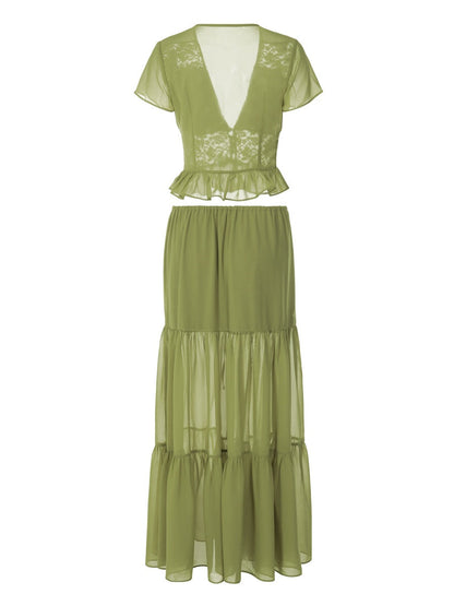 Silk Chiffon Cardigan T-shirt Loose See-through Long Dress With Tie
