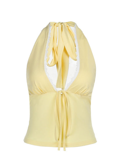 Lace-trimmed Halter Neck Vest