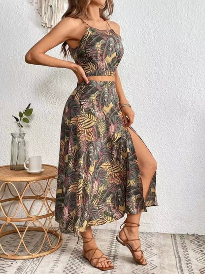 Camisoles Tube Top Bandage Jacket Loose-fit Printed Skirts Set 2-piece Sets