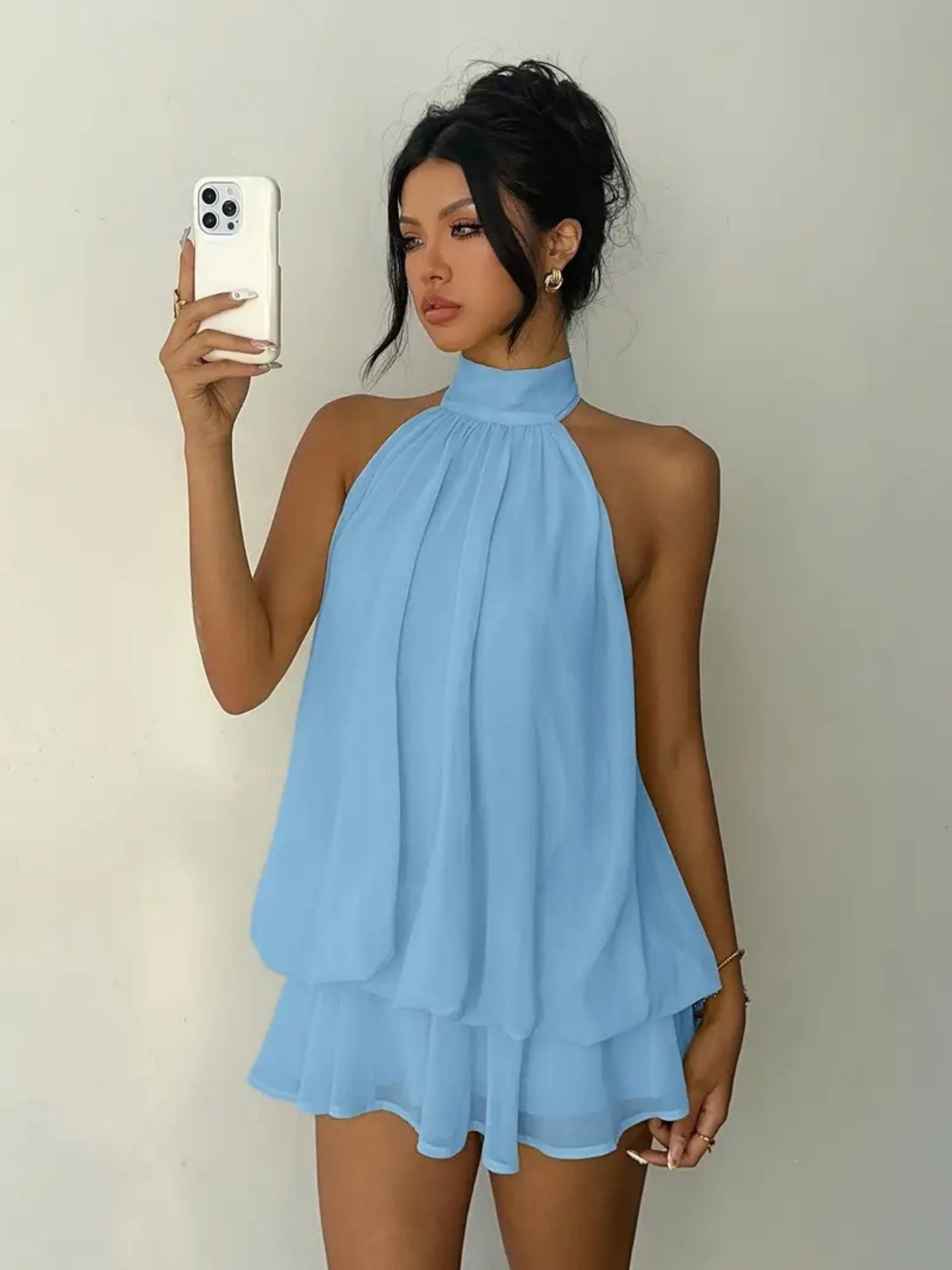 Neck Strap Backless Ruffle Mini&Short Dresses
