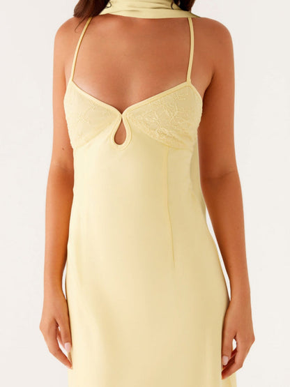 V-neck, Tie-up, Backless Satin Maxi Dress With A Resort Style