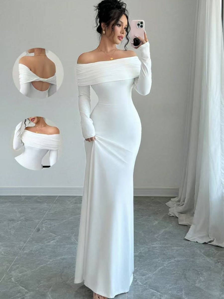 Off Shoulder Hip-hugging Backless Kink Maxi Dresses