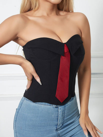 Tie Cuff Fishbone Chest Wrap Slim Waist And Sexy Tank Tops&Camis