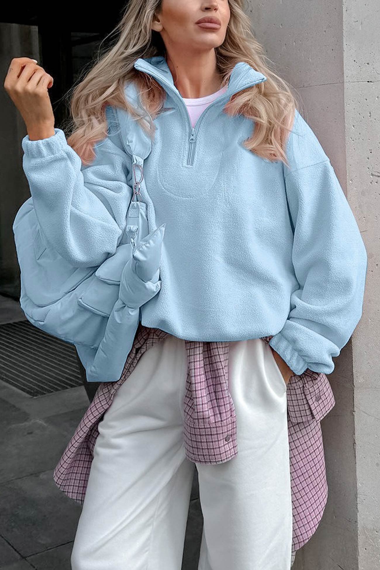 Polar Fleece Lapel Zip-up Sweatshirt