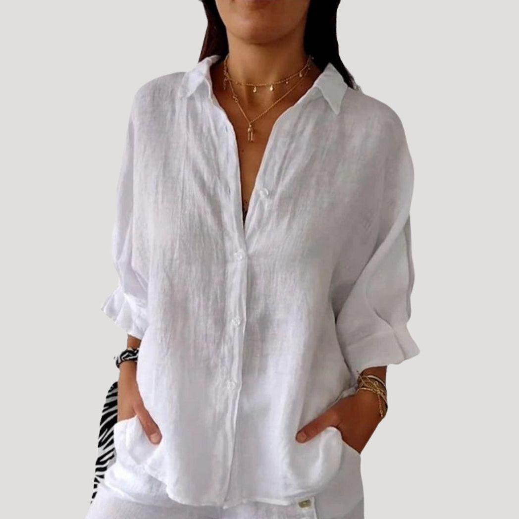 | Linen Long Sleeve Button Shirt Blouse
