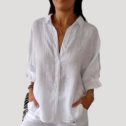 | Linen Long Sleeve Button Shirt Blouse