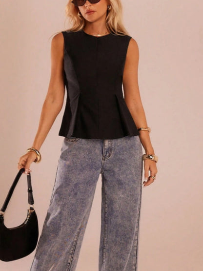 Black Zip-up Casual Sleeveless Vest