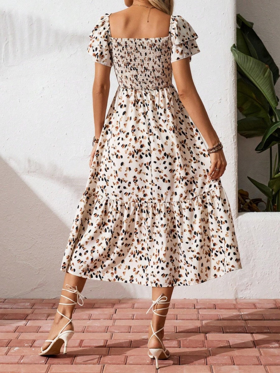 Floral Short Sleeve Square Collar Ruffle Vacation And Leisure Maxi Dresses