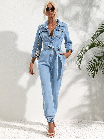 Button-up Slim-fit Jumpsuit Jeans