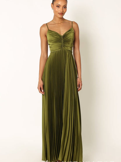 Camisoles Green Formal Dress Crimp Maxi Dresses