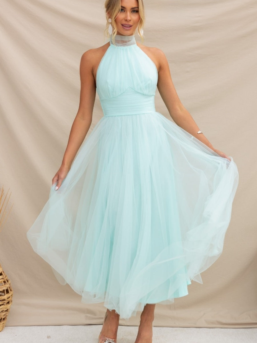 Halter Mesh Formal Dress Maxi Dresses