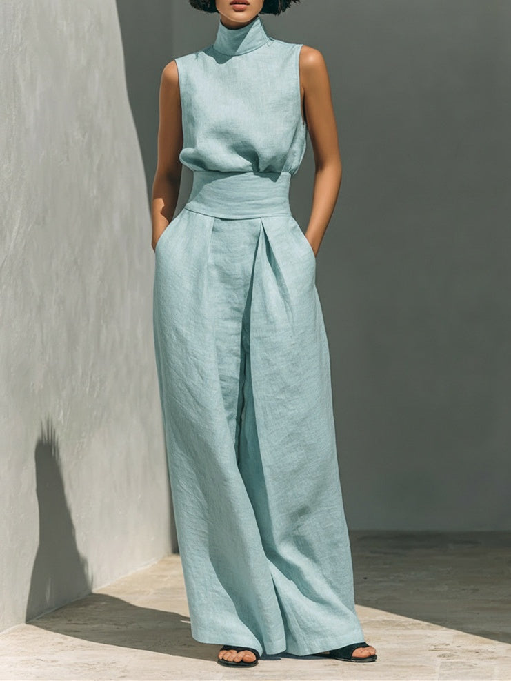 Cotton And Linen Sleeveless Trousers Casual Two-piece Set