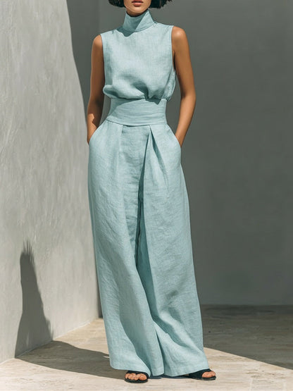 Cotton And Linen Sleeveless Trousers Casual Two-piece Set