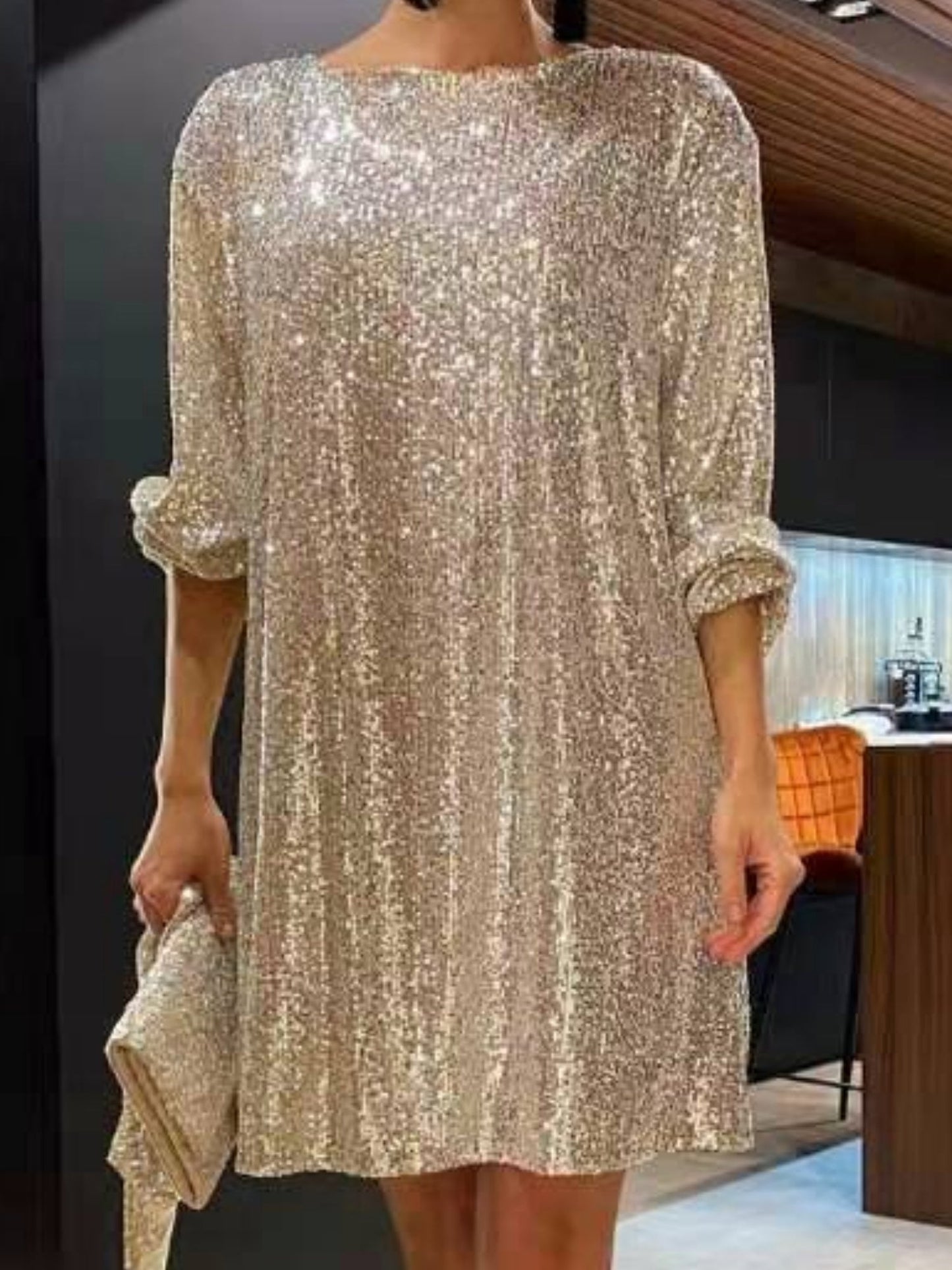 Sequins Waist Shaping Short Sleeves Mini&Short Dresses