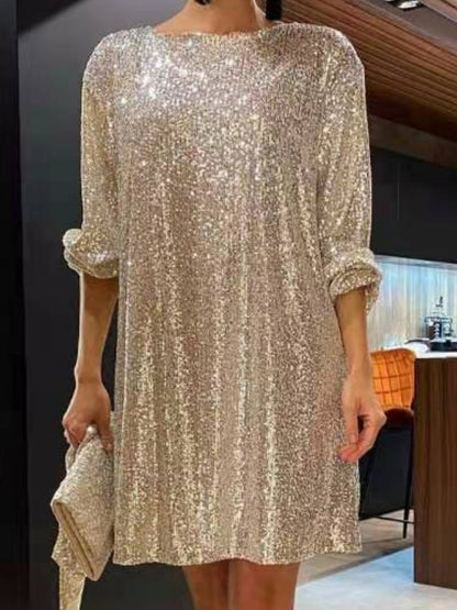 Sequins Waist Shaping Short Sleeves Mini&Short Dresses