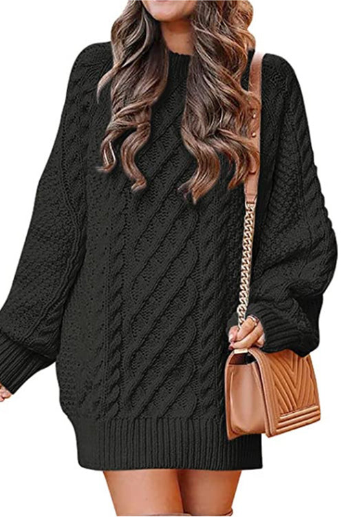 Margovil Long Sleeves Cable Knit Mini Sweater Dress