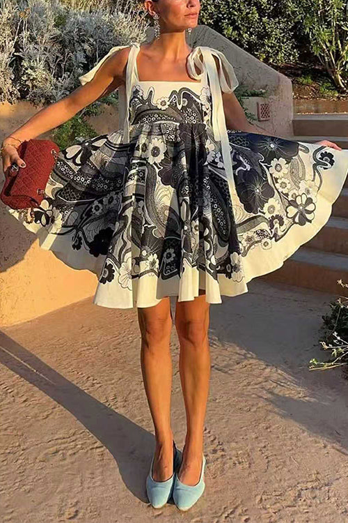 Margovil Bow Shoulder Floral Print Mini Cami Dress