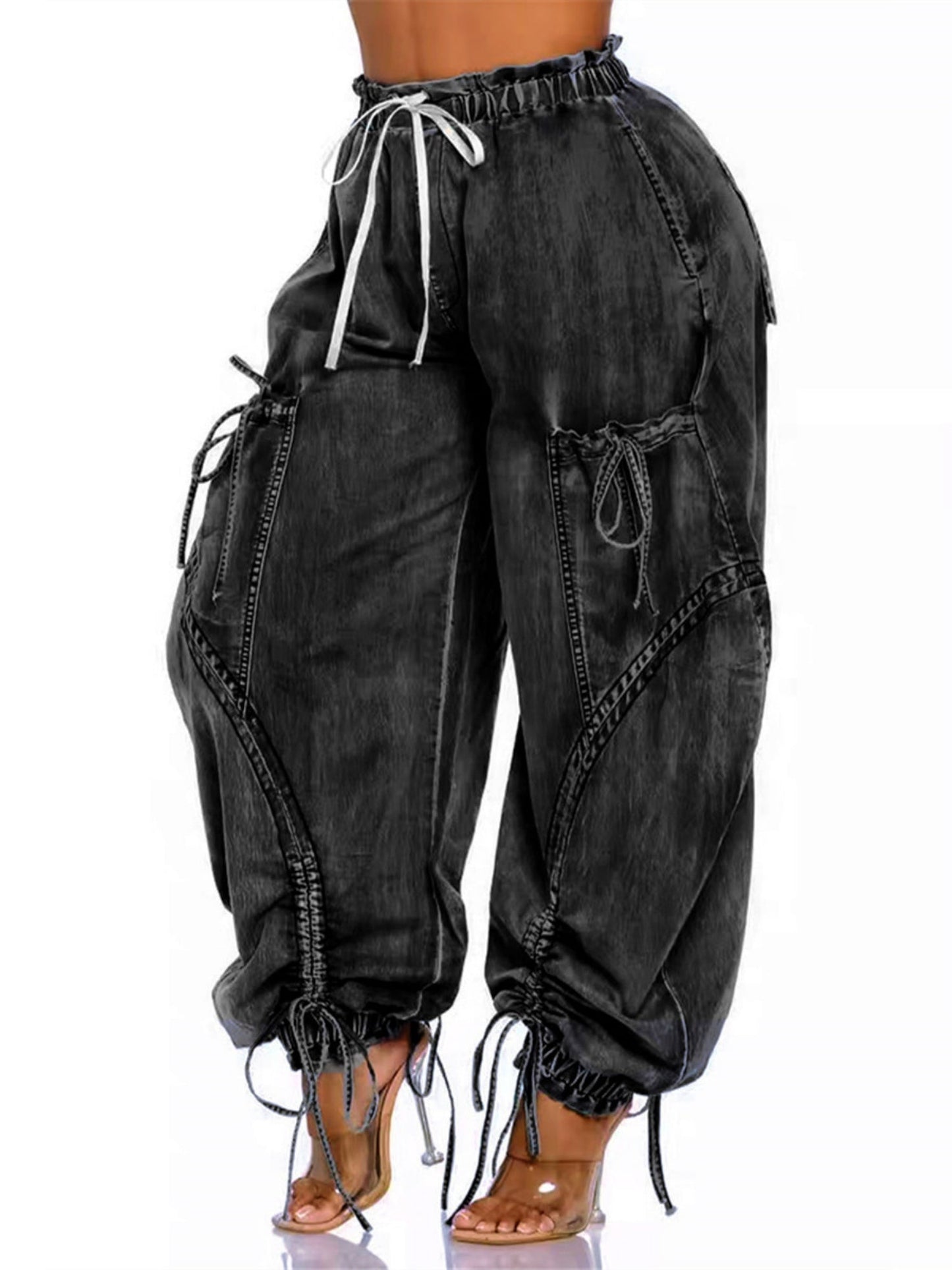 Y2K Drawstring Bow Tie Loose-fitting Ankles Jeans